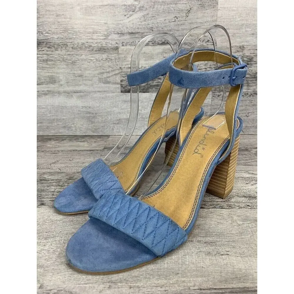 Splendid Womens Blue Suede Ankle Strap Block Heel Sandals Size 9